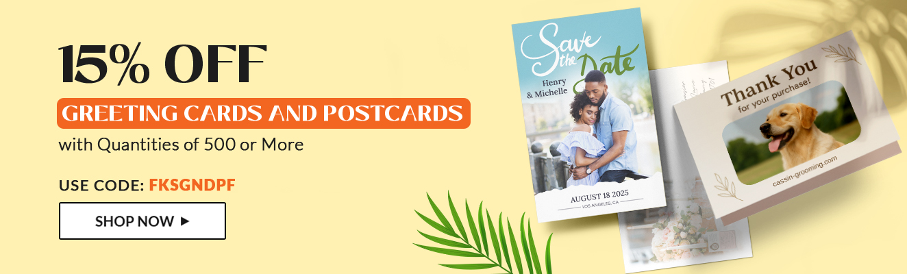 15% Off Greeting Cards and Postcards with Quantities of 500 or More